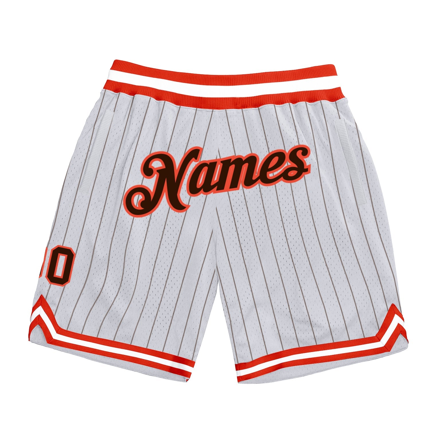 Custom White Brown Pinstripe Brown-Orange Authentic Basketball Shorts - Main View