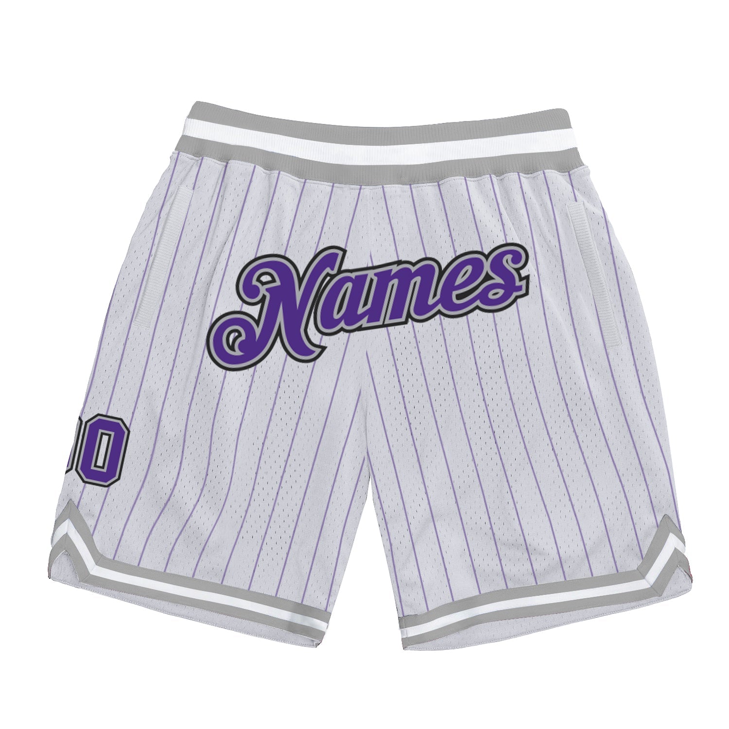Custom White Purple Pinstripe Purple-Gray Authentic Basketball Shorts - Main View