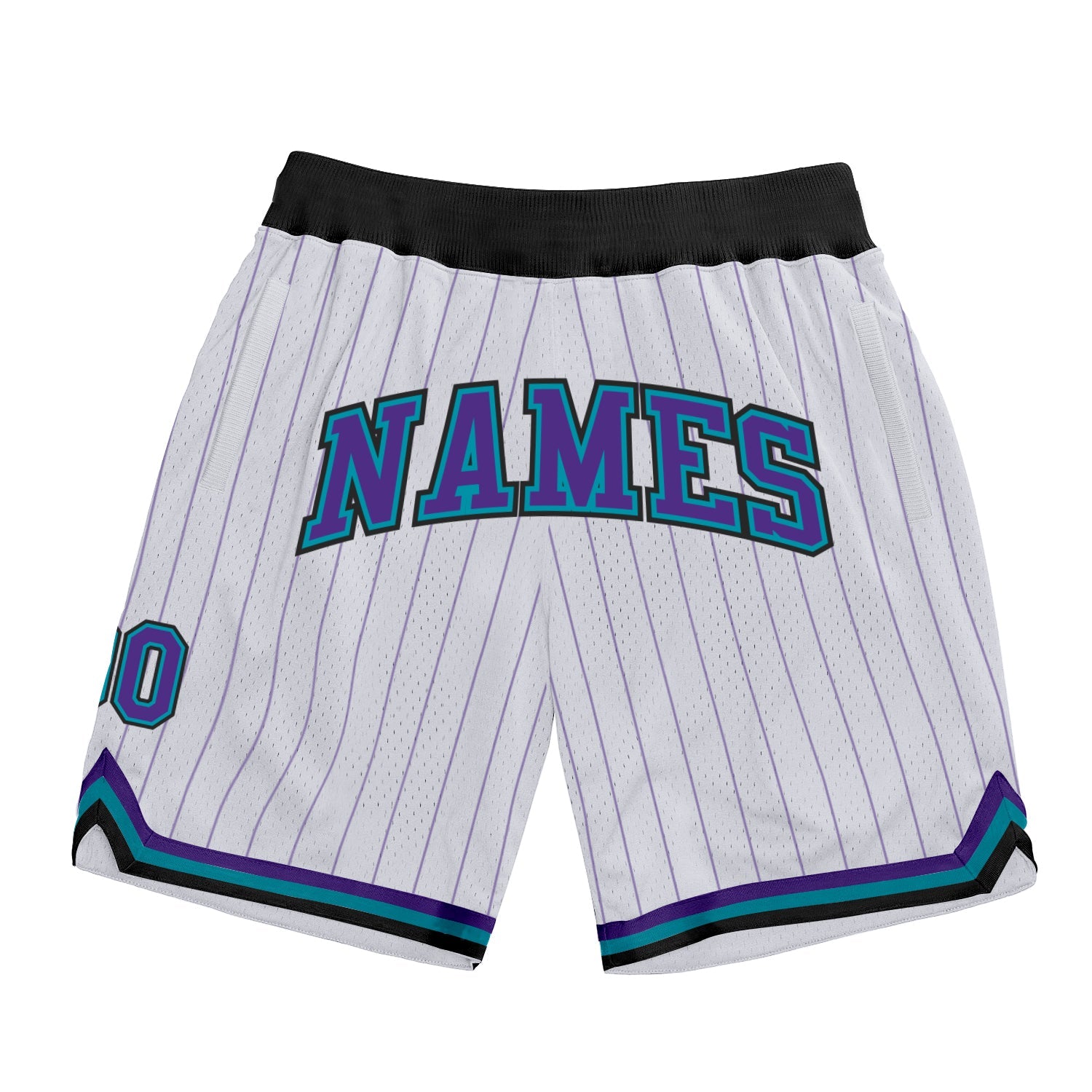 Custom White Purple Pinstripe Purple-Teal Authentic Basketball Shorts - Main View