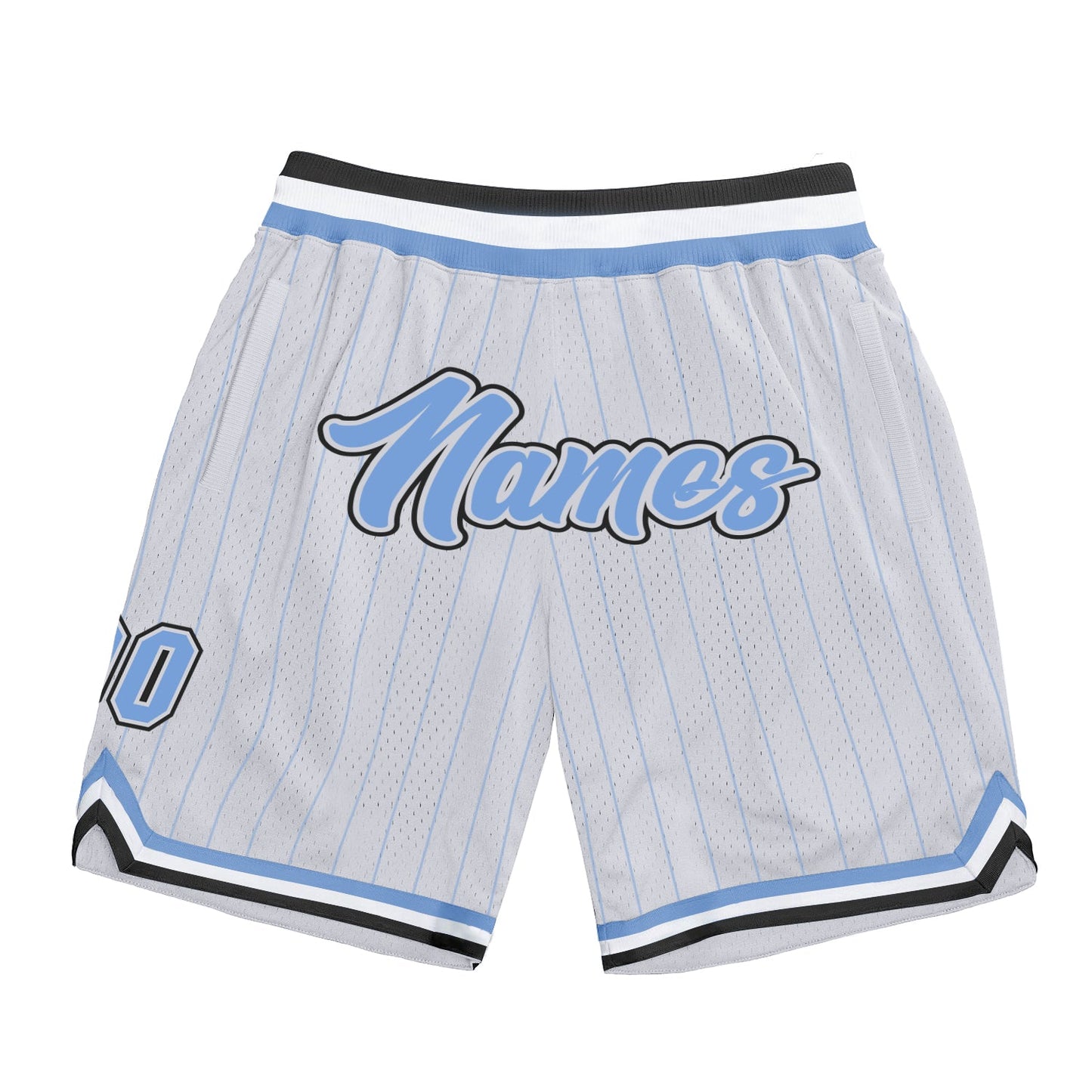Custom White Light Blue Pinstripe Light Blue-Black Authentic Basketball Shorts - Main View