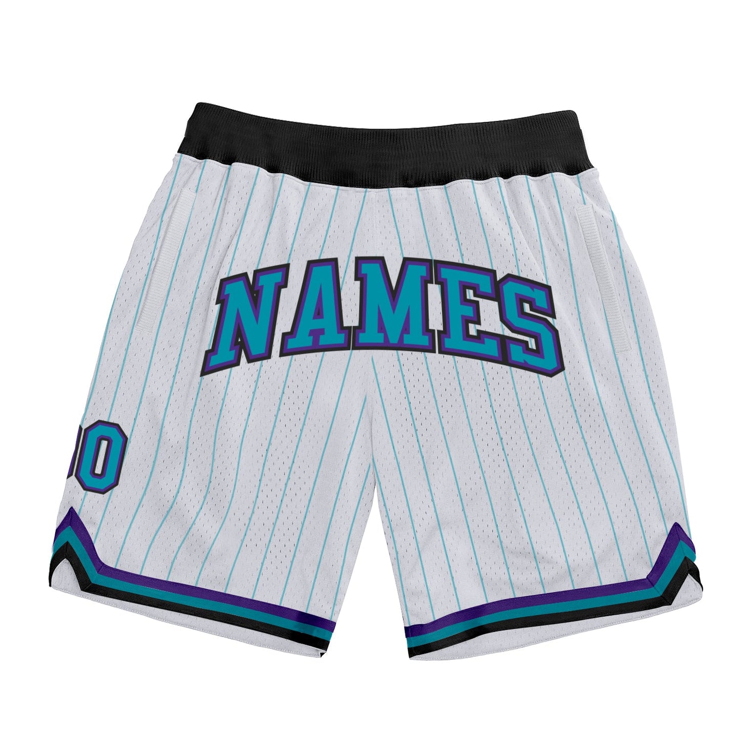 Custom White Teal Pinstripe Teal-Purple Authentic Basketball Shorts - Main View