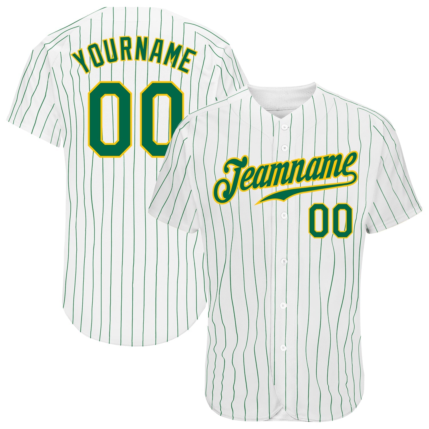 Custom White Kelly Green Pinstripe Kelly Green-Gold Authentic Baseball Jersey - Main View