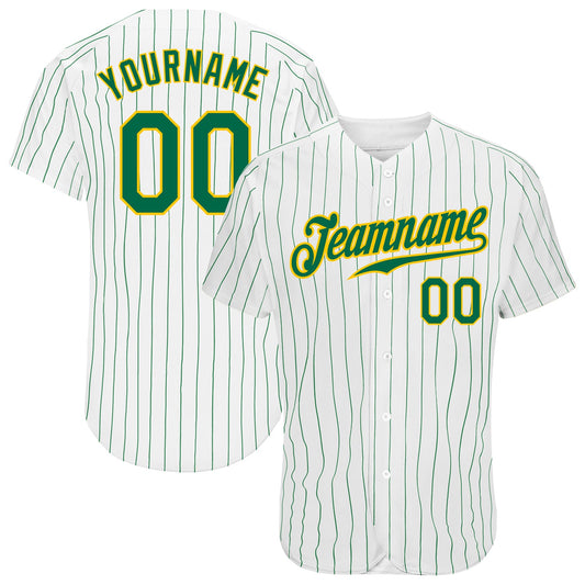 Custom White Kelly Green Pinstripe Kelly Green-Gold Authentic Baseball Jersey - Main View