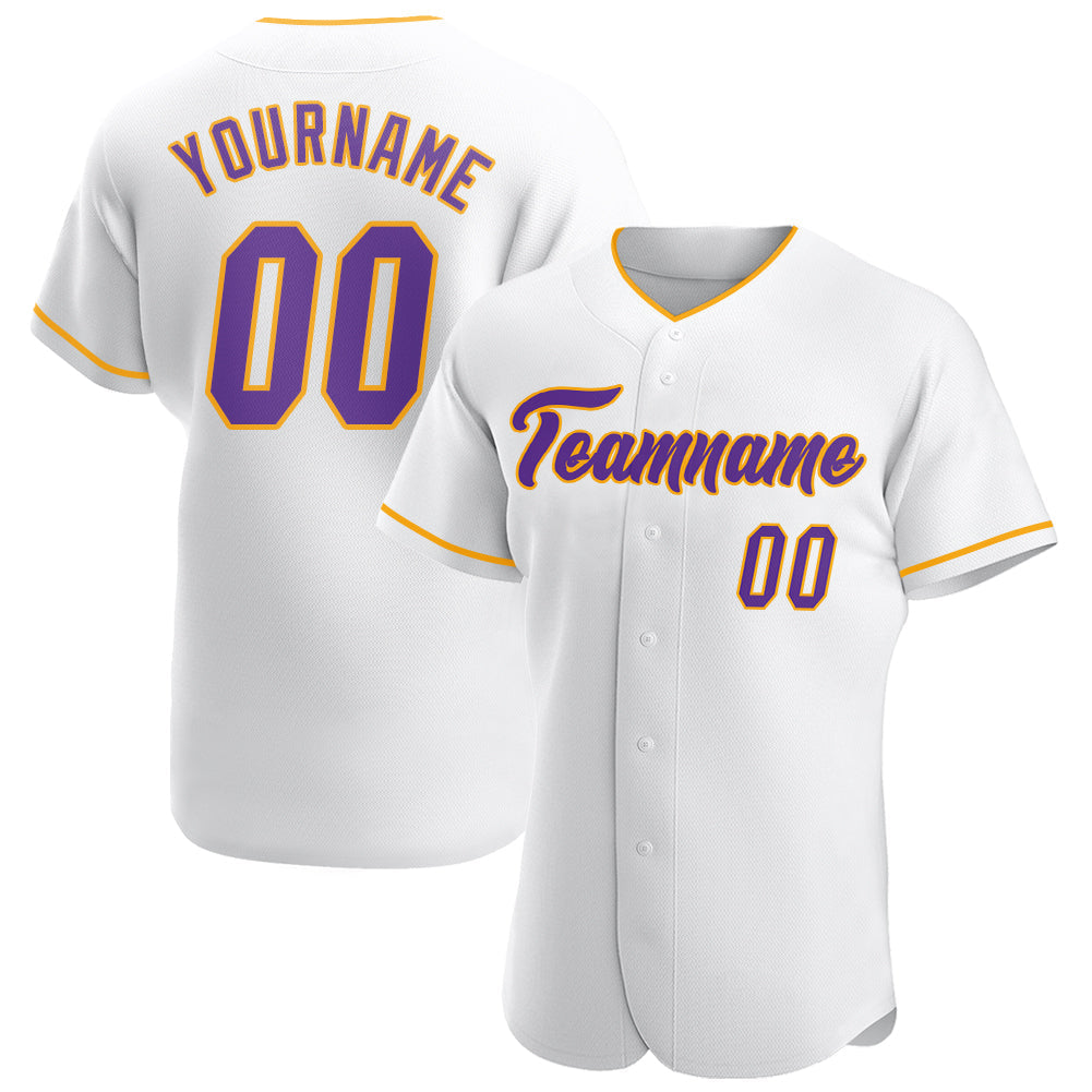 Custom White Purple-Gold Authentic Baseball Jersey - Main View