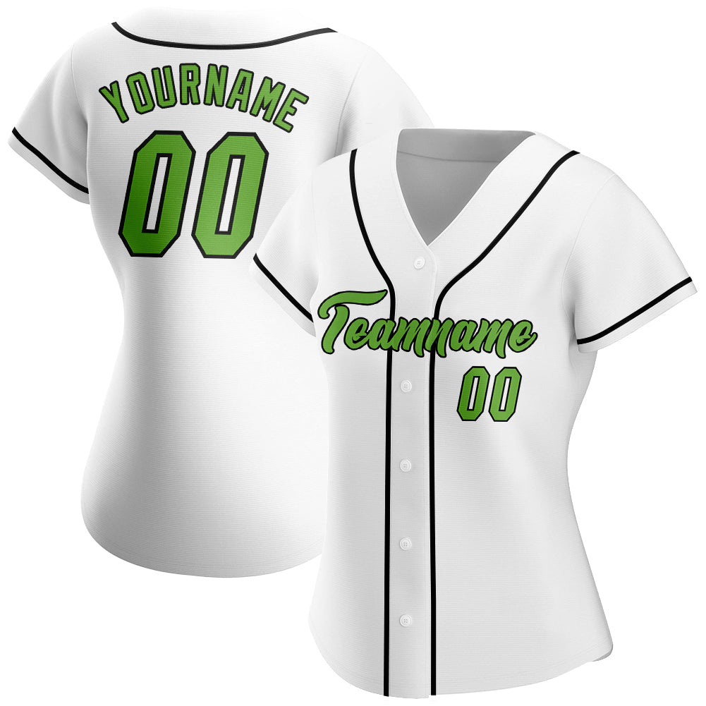 Custom White Neon Green-Black Authentic Baseball Jersey view 2