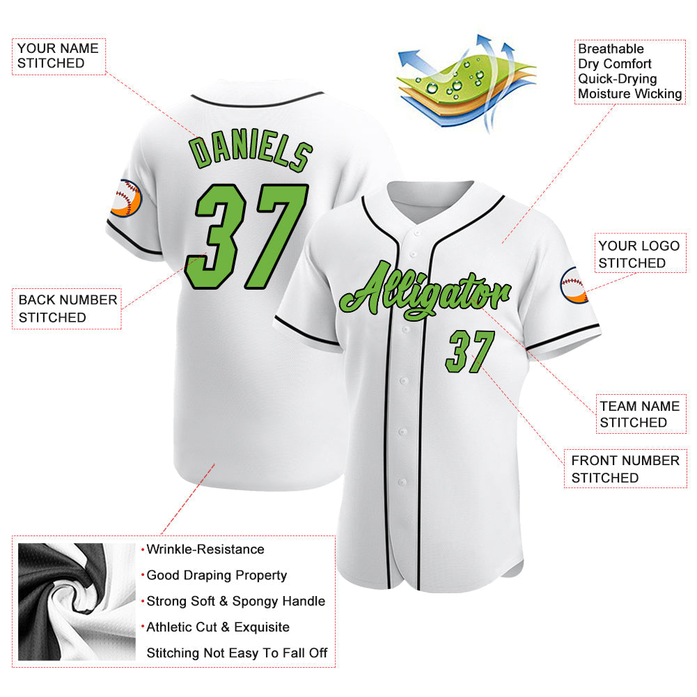 Custom White Neon Green-Black Authentic Baseball Jersey view 3