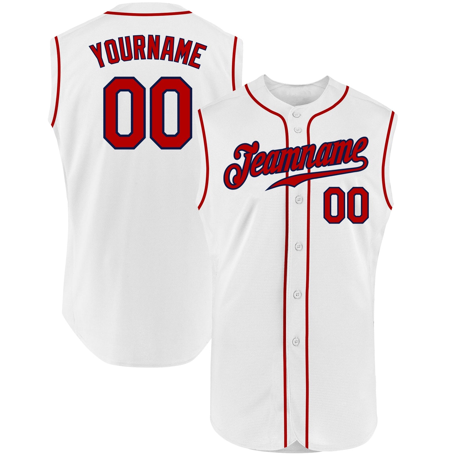 Custom White Red-Navy Authentic Sleeveless Baseball Jersey - Main View