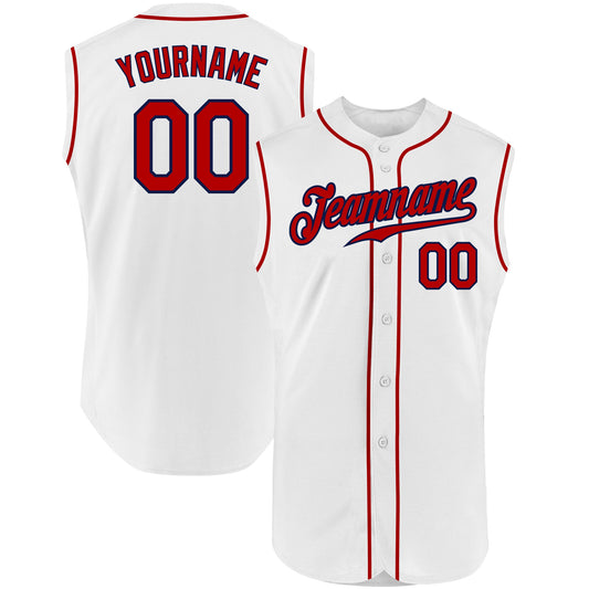 Custom White Red-Navy Authentic Sleeveless Baseball Jersey - Main View