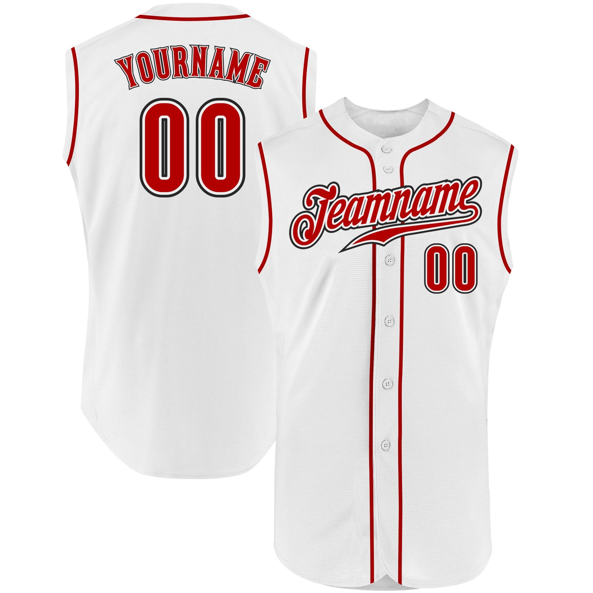 Custom White Red-Black Authentic Sleeveless Baseball Jersey - Main View