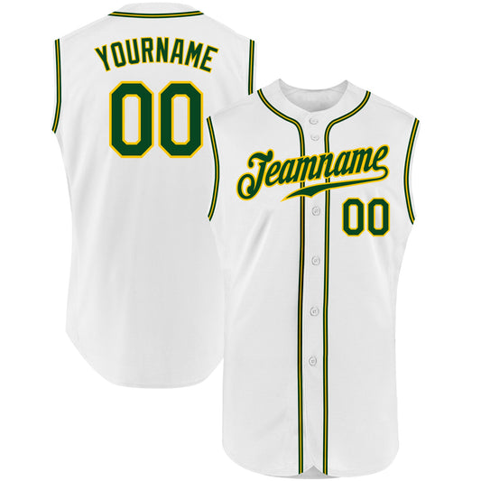 Custom White Green-Gold Authentic Sleeveless Baseball Jersey - Main View