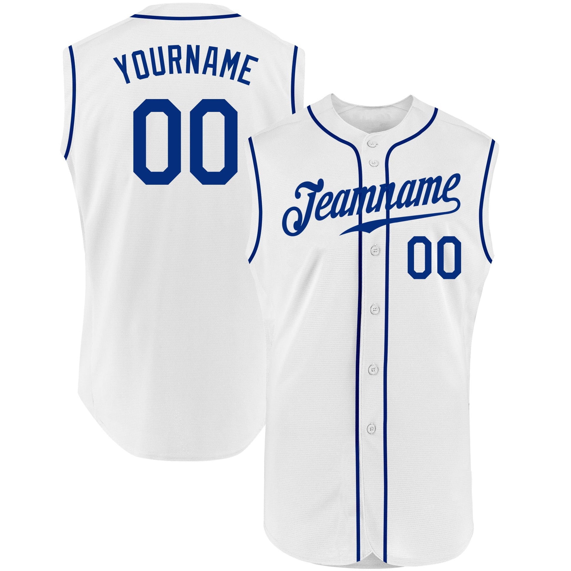 Custom White Royal Authentic Sleeveless Baseball Jersey - Main View