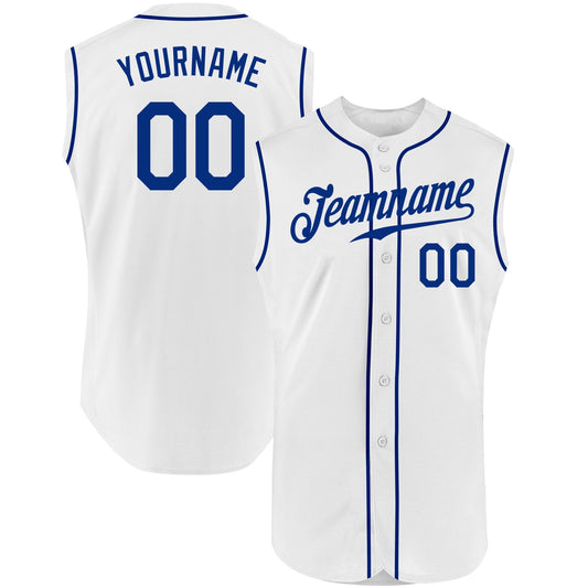 Custom White Royal Authentic Sleeveless Baseball Jersey - Main View