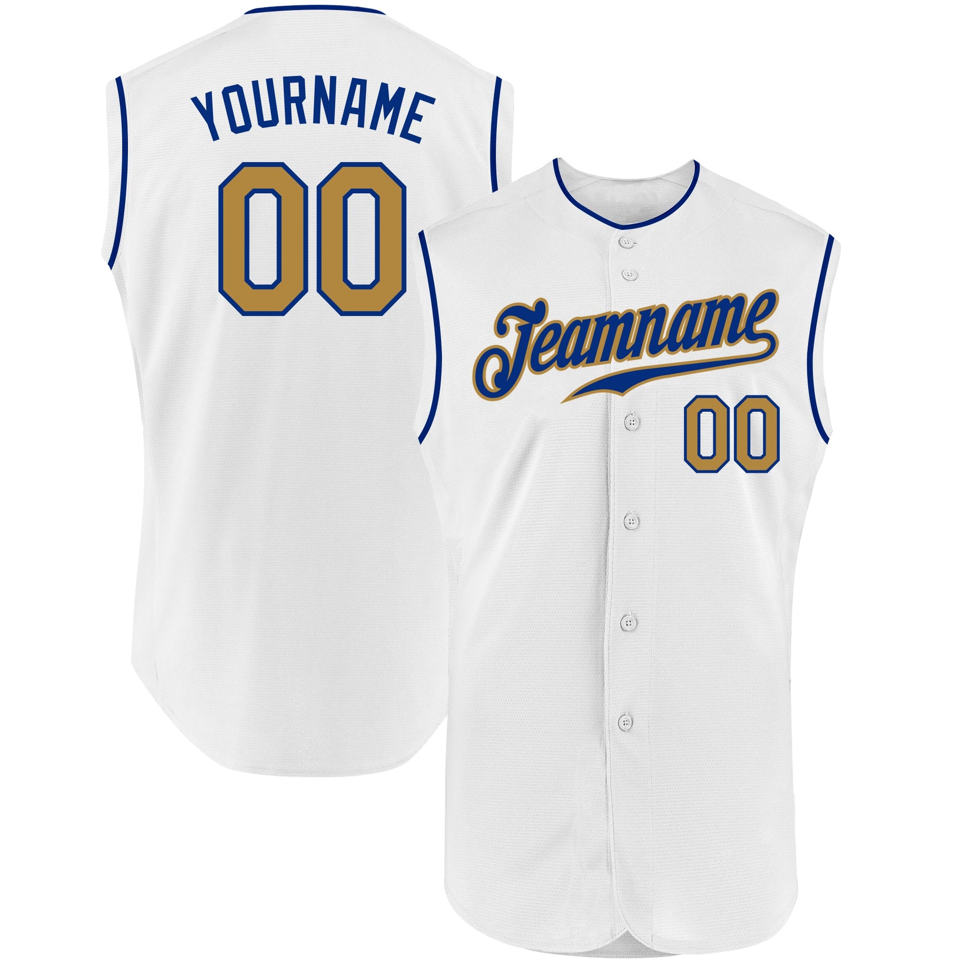 Custom White Old Gold-Royal Authentic Sleeveless Baseball Jersey - Main View