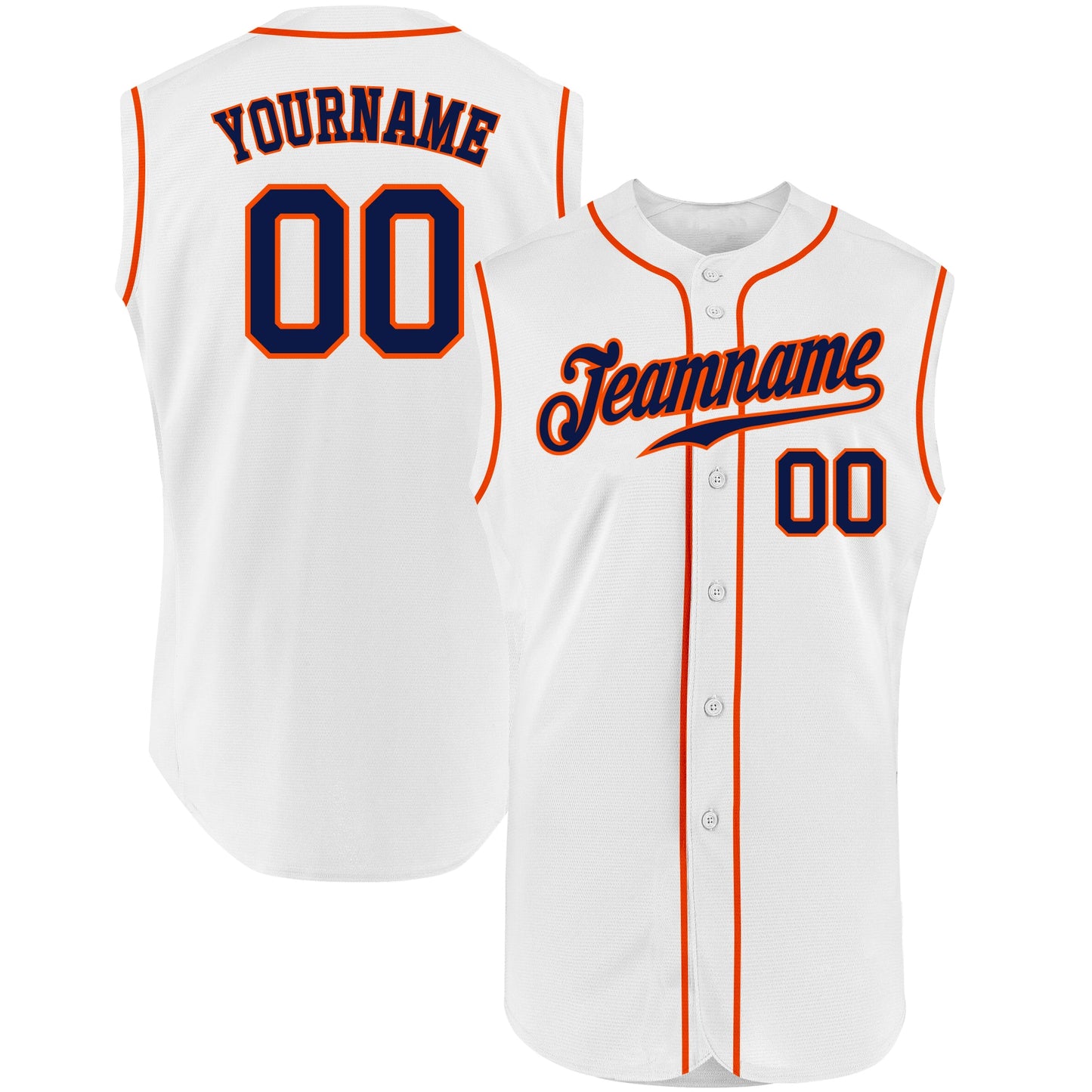 Custom White Navy-Orange Authentic Sleeveless Baseball Jersey - Main View