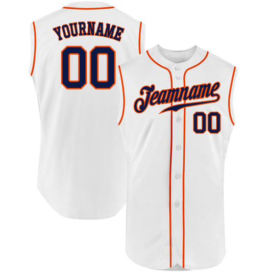 Custom White Navy-Orange Authentic Sleeveless Baseball Jersey - Main View