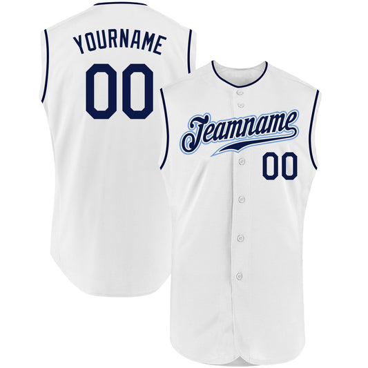 Custom White Navy Authentic Sleeveless Baseball Jersey - Main View
