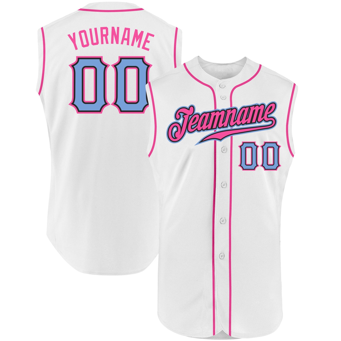 Custom White Light Blue-Pink Authentic Sleeveless Baseball Jersey - Main View