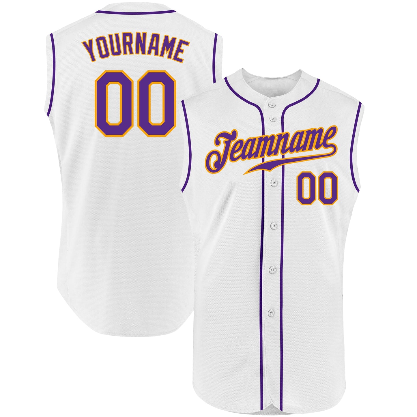 Custom White Purple-Gold Authentic Sleeveless Baseball Jersey - Main View