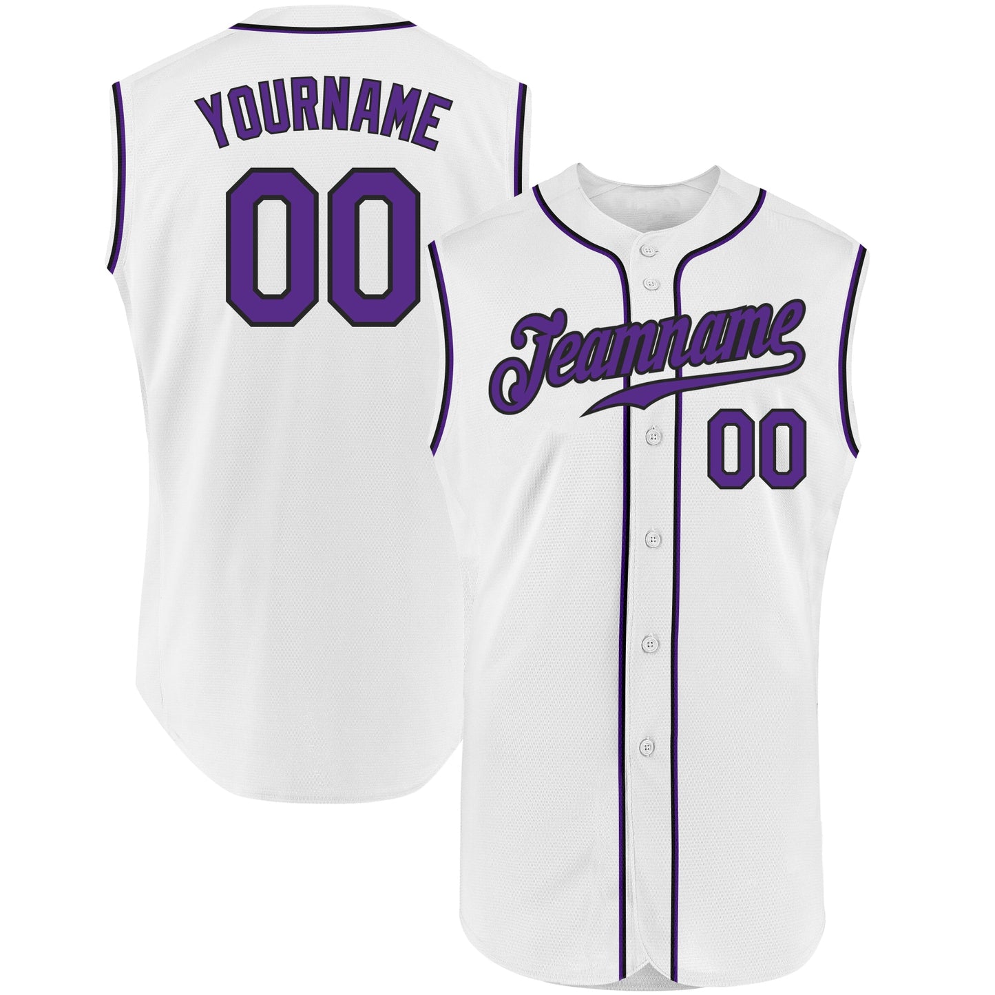 Custom White Purple-Black Authentic Sleeveless Baseball Jersey - Main View