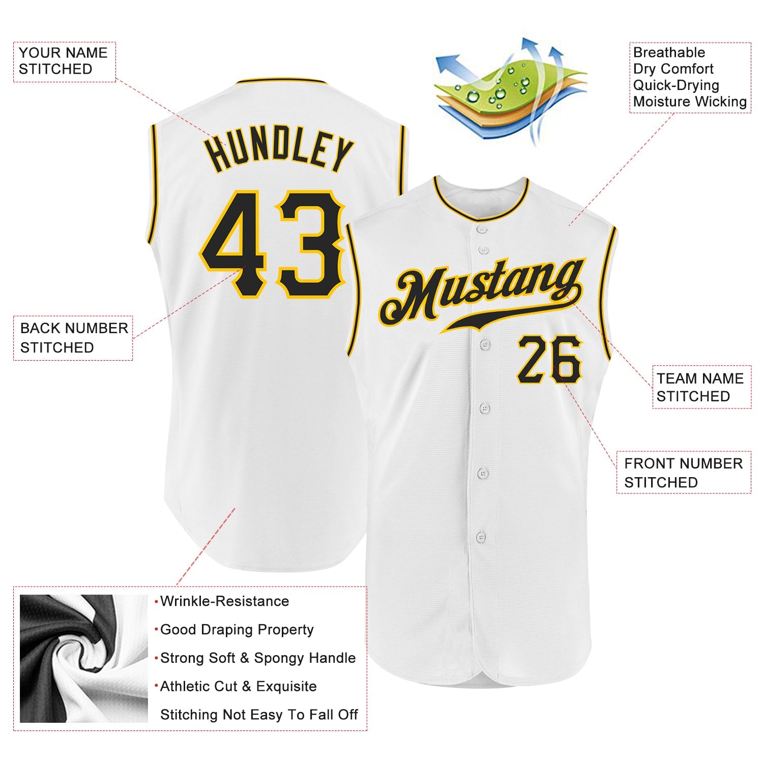 Custom White Black-Gold Authentic Sleeveless Baseball Jersey view 2