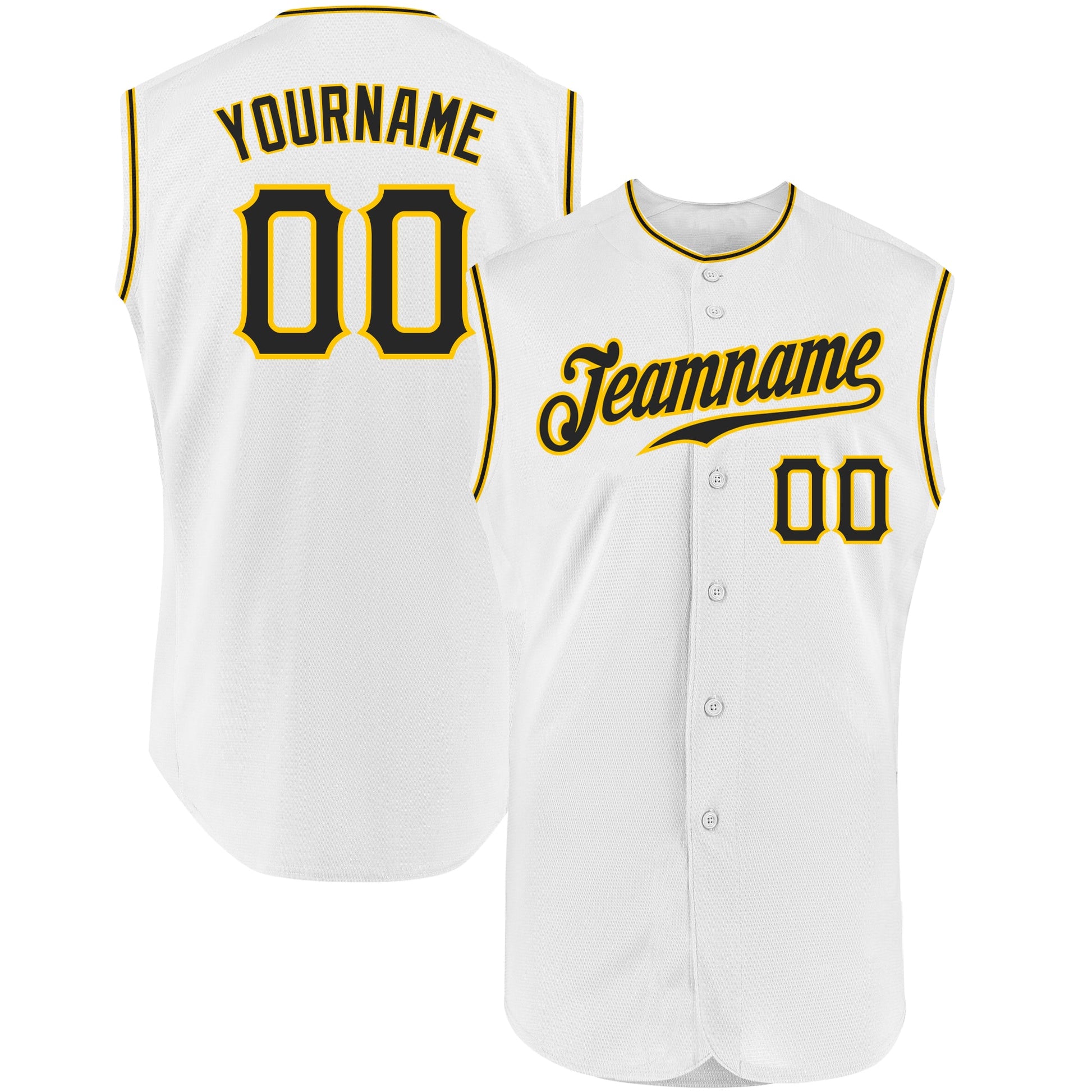 Custom White Black-Gold Authentic Sleeveless Baseball Jersey - Main View