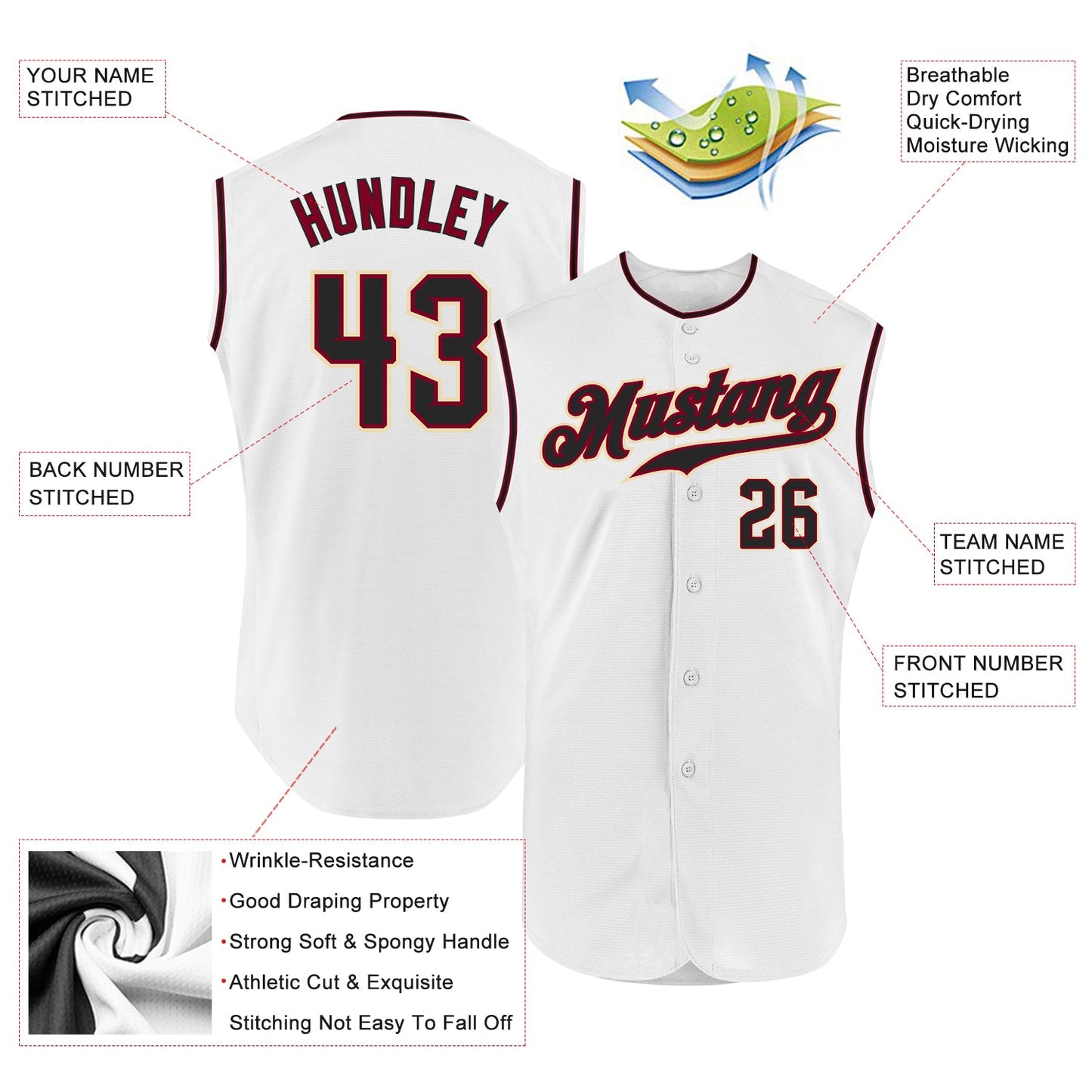 Custom White Black-Crimson Authentic Sleeveless Baseball Jersey view 2