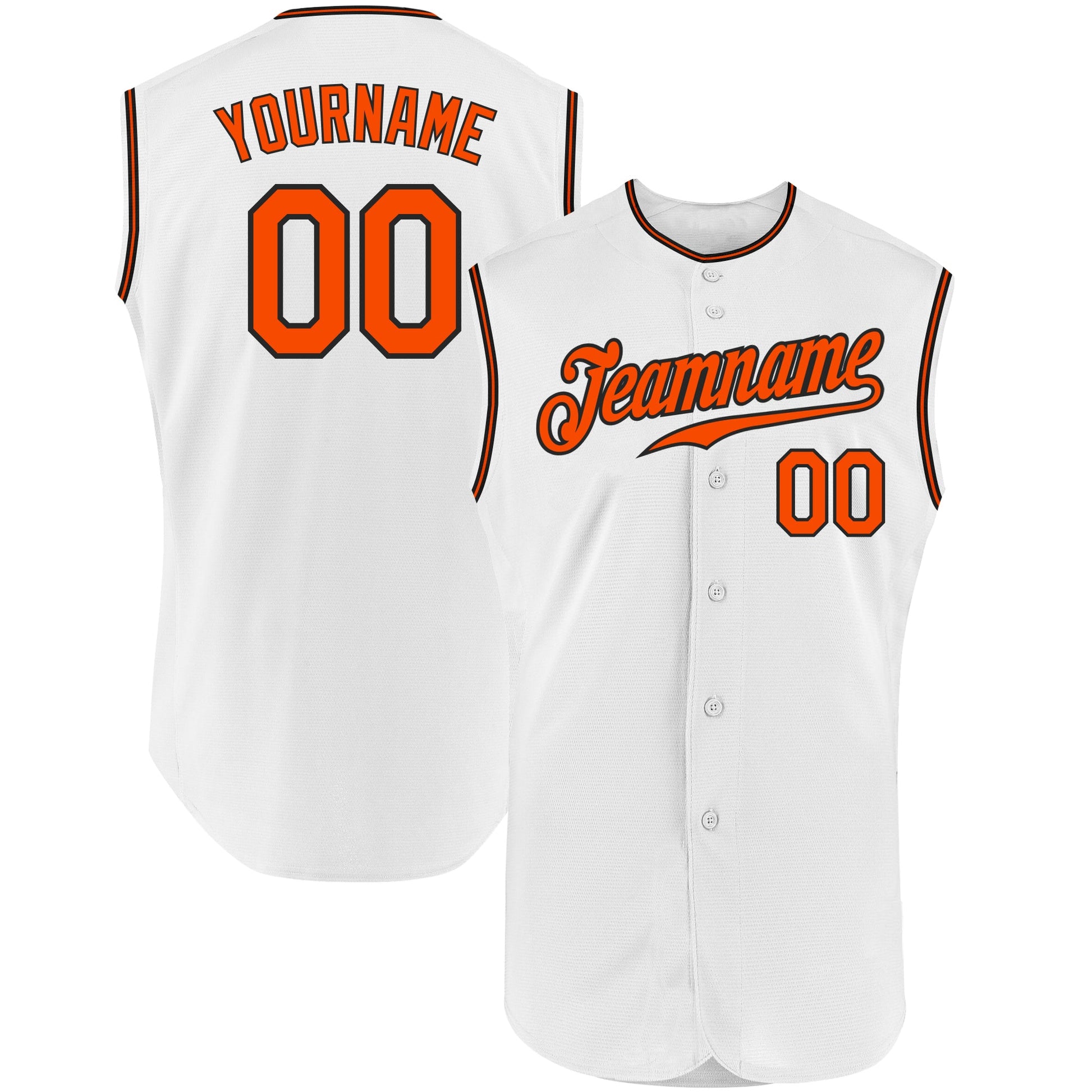 Custom White Orange-Black Authentic Sleeveless Baseball Jersey - Main View