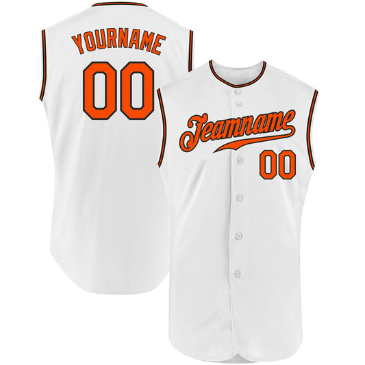 Custom White Orange-Black Authentic Sleeveless Baseball Jersey - Main View