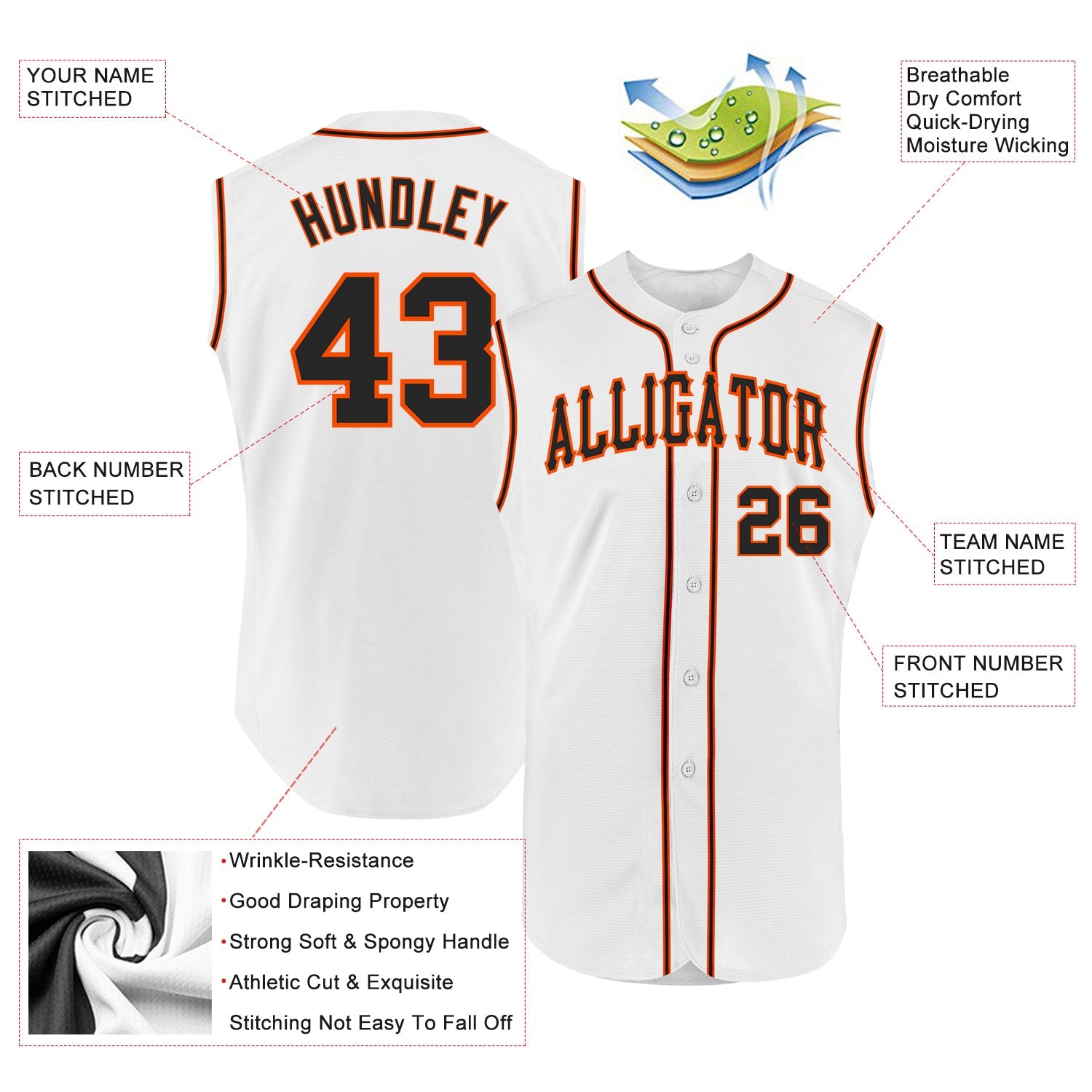 Custom White Black-Orange Authentic Sleeveless Baseball Jersey view 2