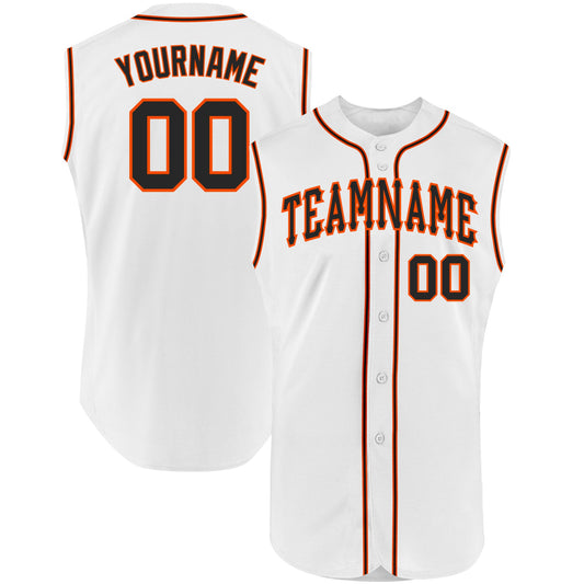 Custom White Black-Orange Authentic Sleeveless Baseball Jersey - Main View