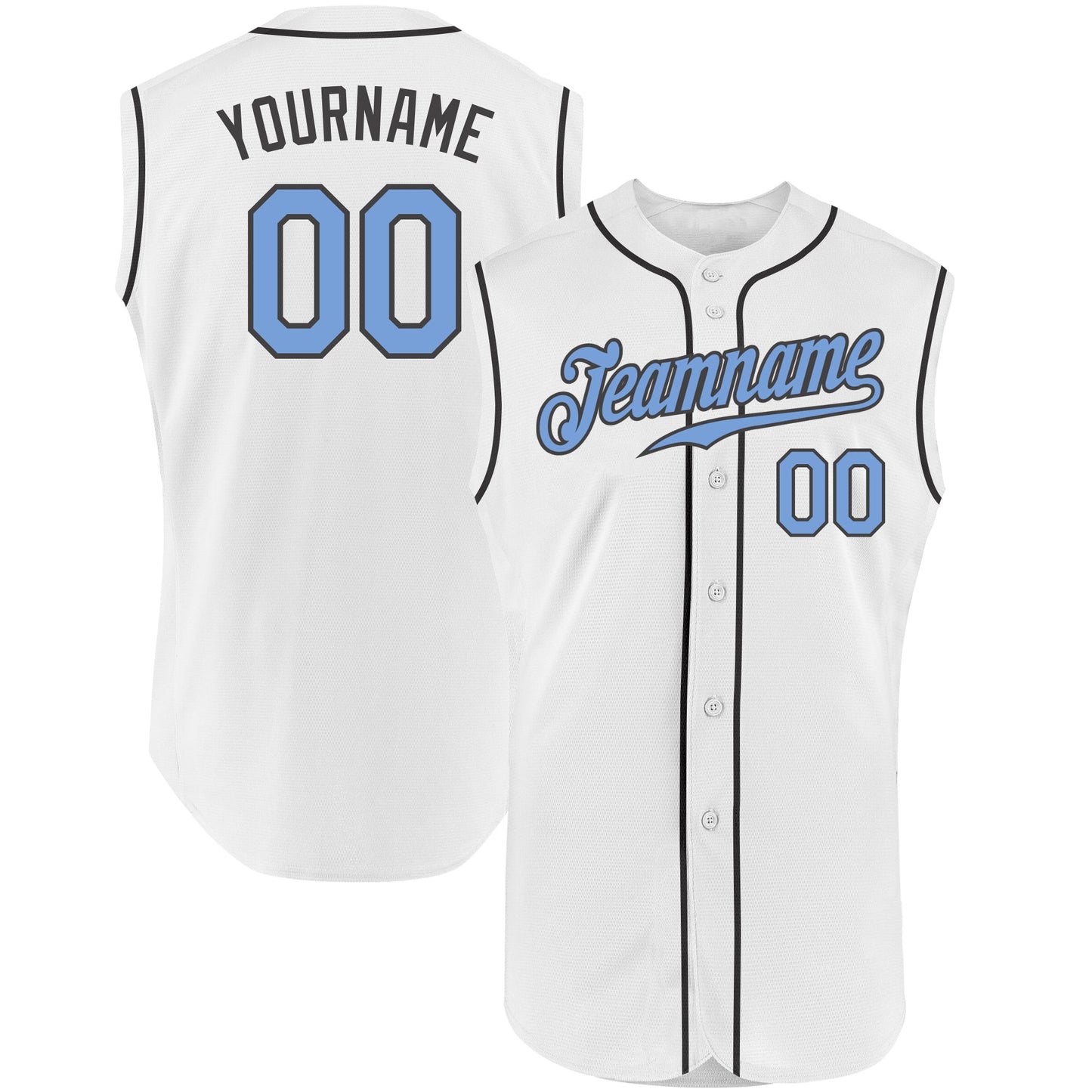 Custom White Light Blue-Steel Gray Authentic Sleeveless Baseball Jersey - Main View