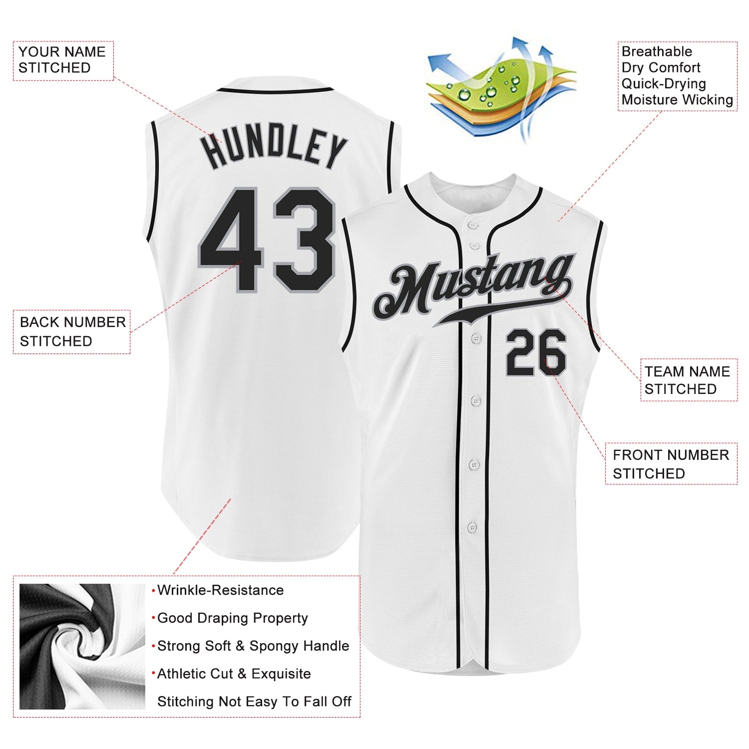Custom White Black-Gray Authentic Sleeveless Baseball Jersey view 2
