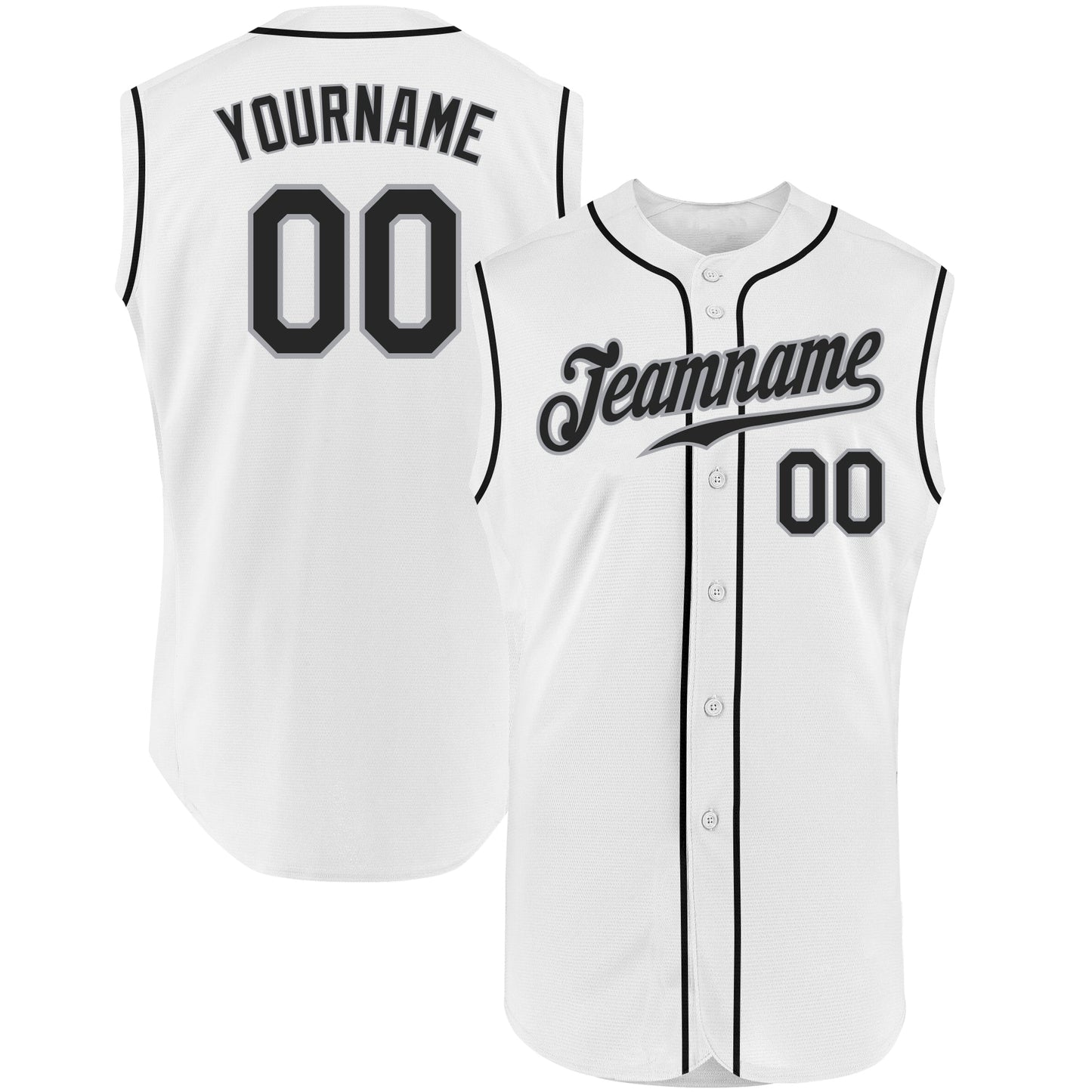 Custom White Black-Gray Authentic Sleeveless Baseball Jersey - Main View