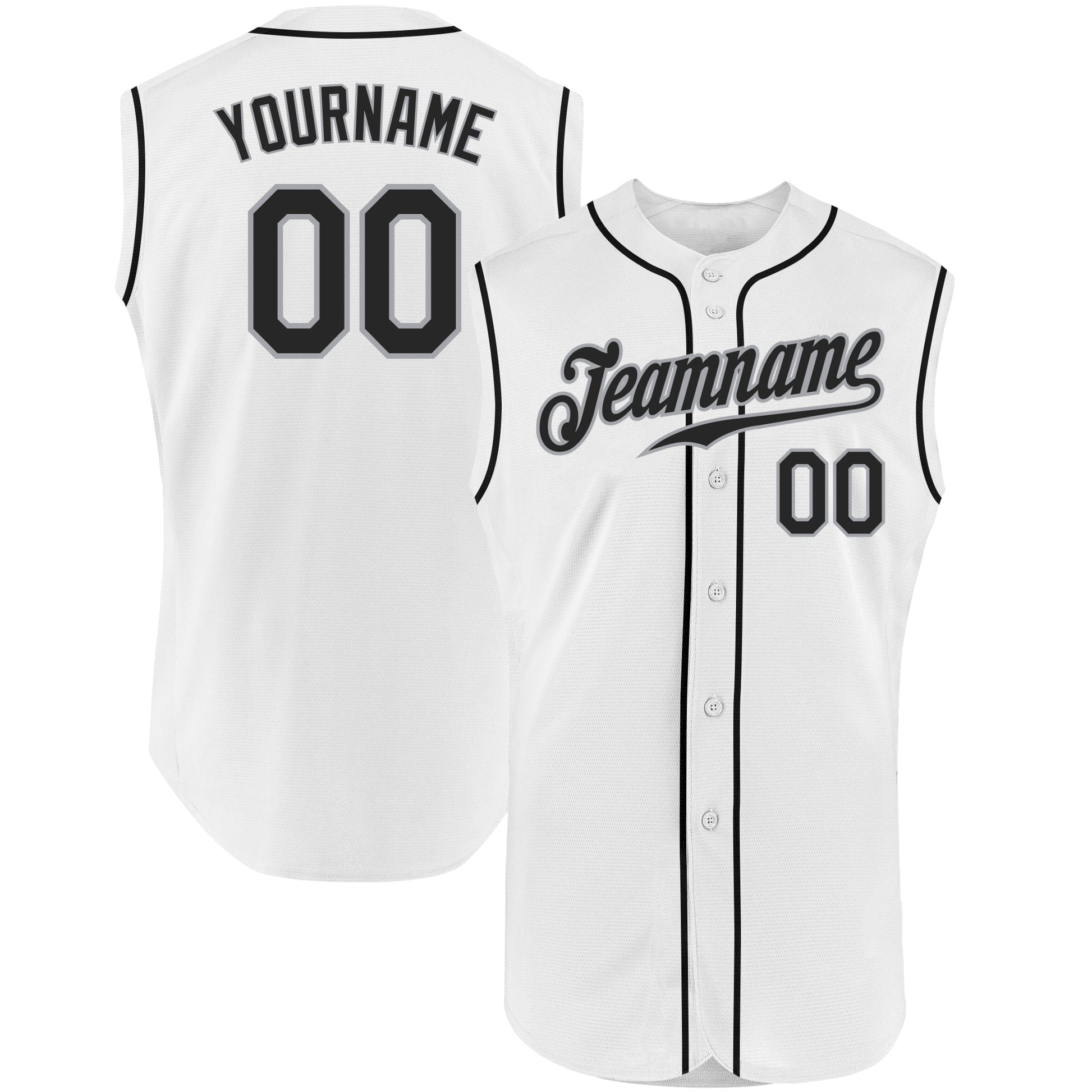 Custom White Black-Gray Authentic Sleeveless Baseball Jersey - Main View