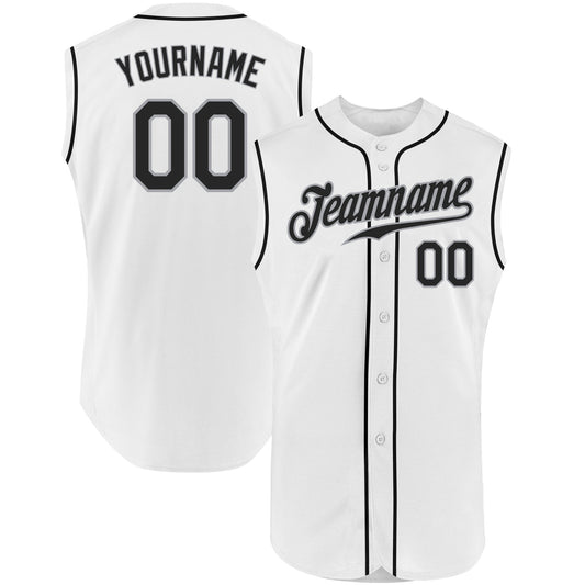 Custom White Black-Gray Authentic Sleeveless Baseball Jersey - Main View