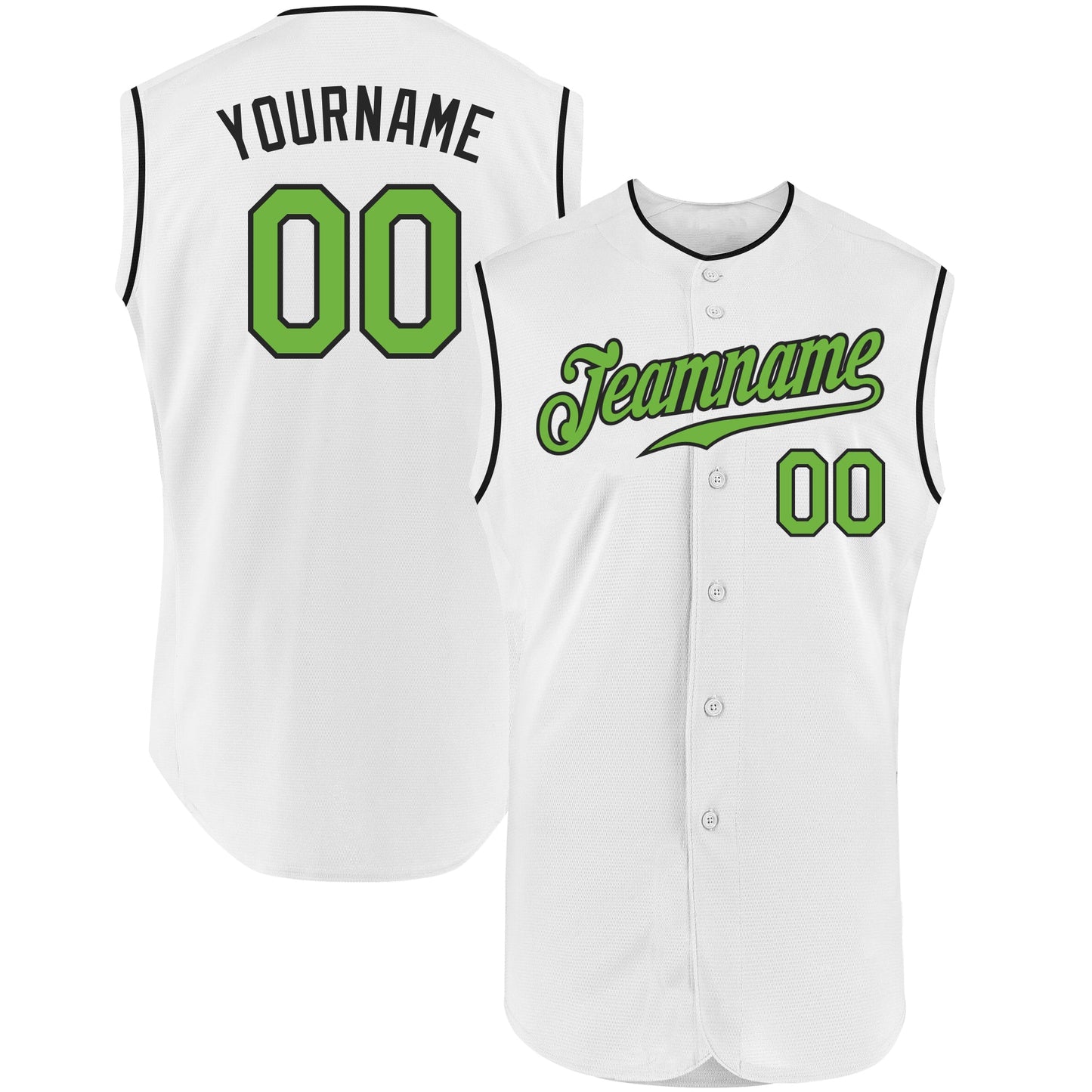 Custom White Neon Green-Black Authentic Sleeveless Baseball Jersey - Main View