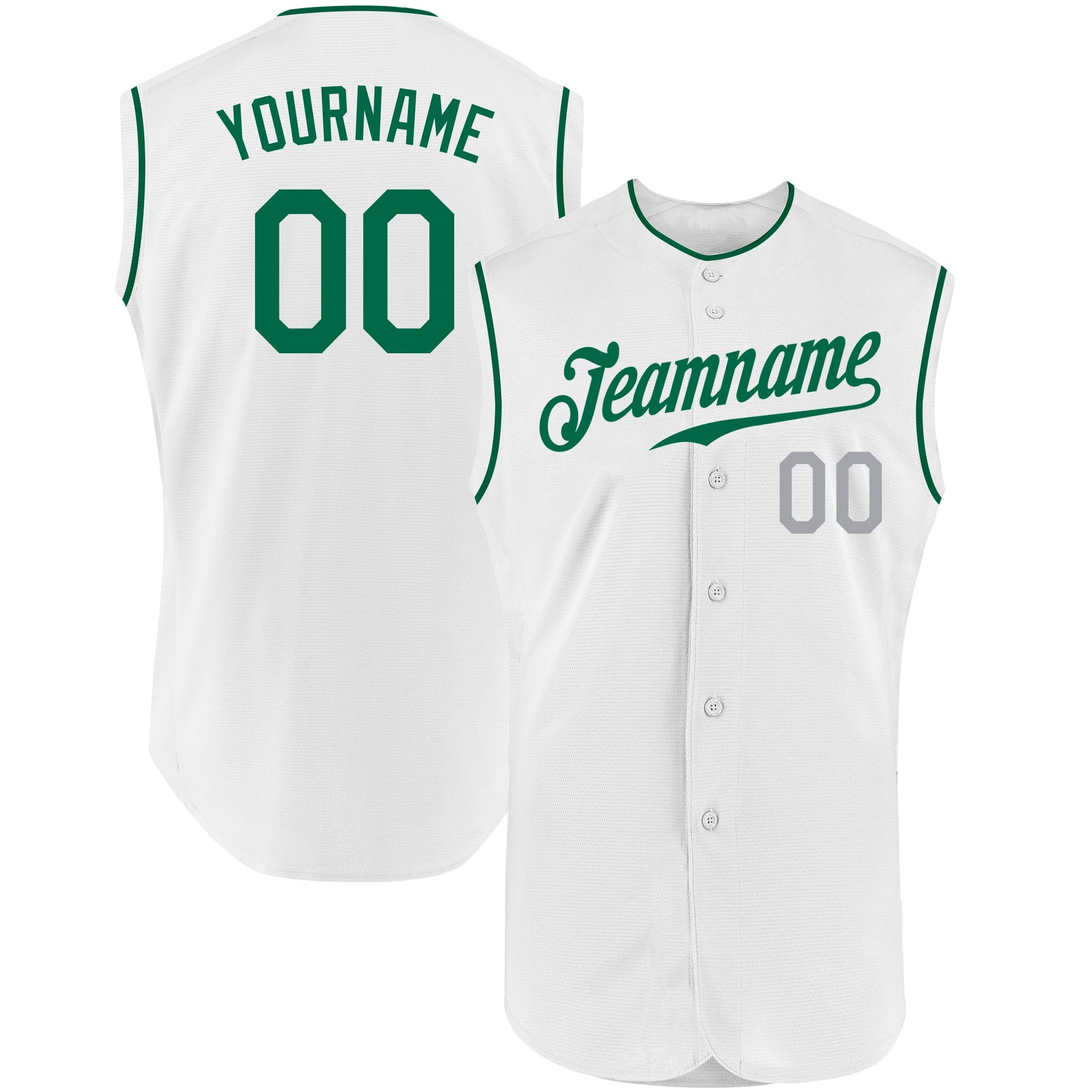 Custom White Kelly Green-Gray Authentic Sleeveless Baseball Jersey - Main View