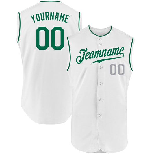 Custom White Kelly Green-Gray Authentic Sleeveless Baseball Jersey - Main View