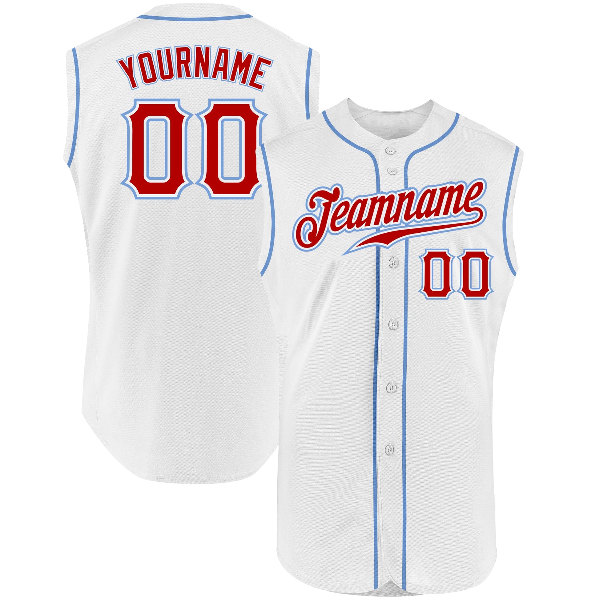 Custom White Red-Light Blue Authentic Sleeveless Baseball Jersey - Main View