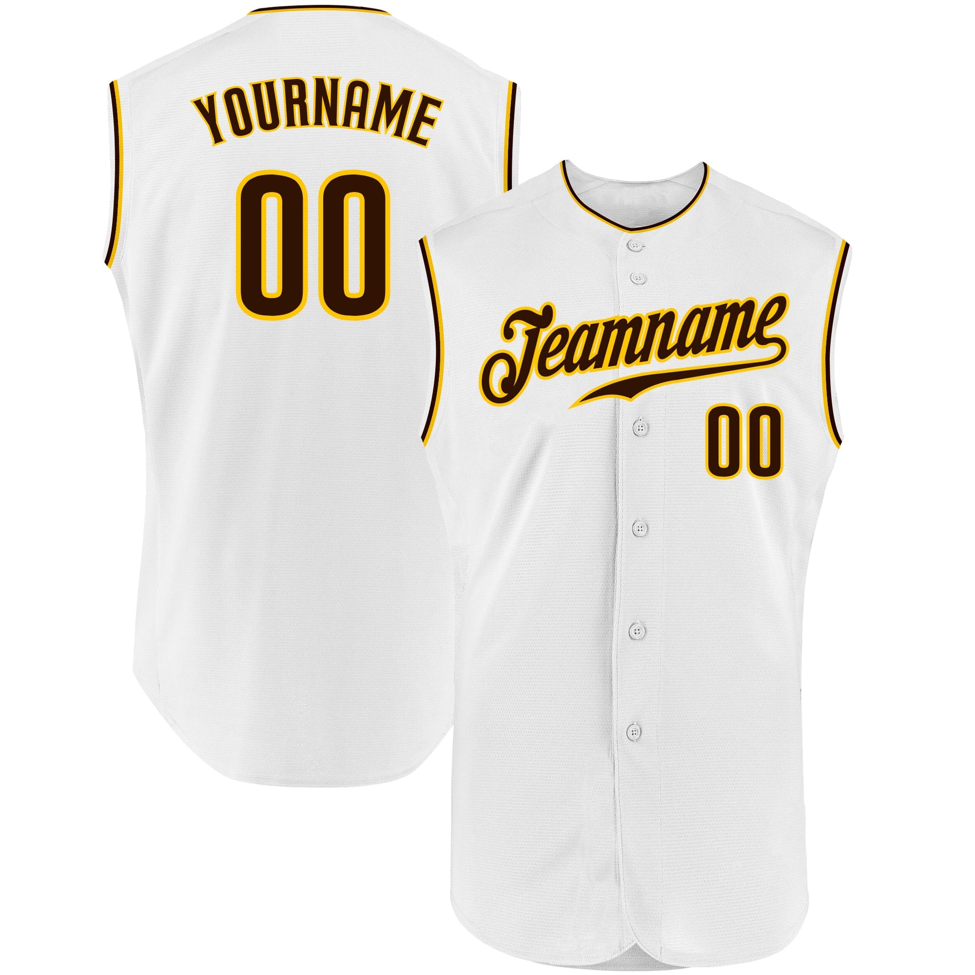 Custom White Brown-Gold Authentic Sleeveless Baseball Jersey - Main View