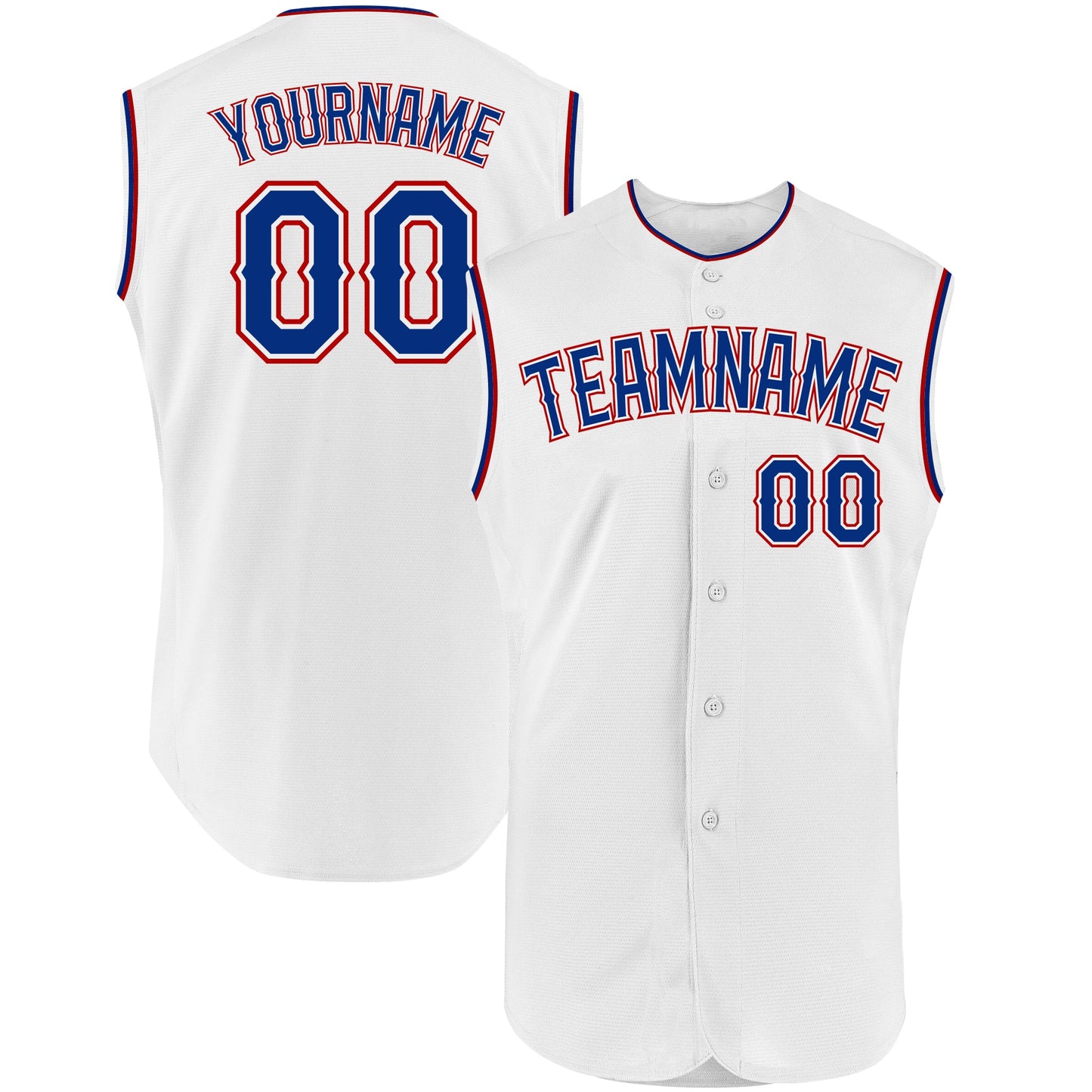 Custom White Royal-Red Authentic Sleeveless Baseball Jersey - Main View