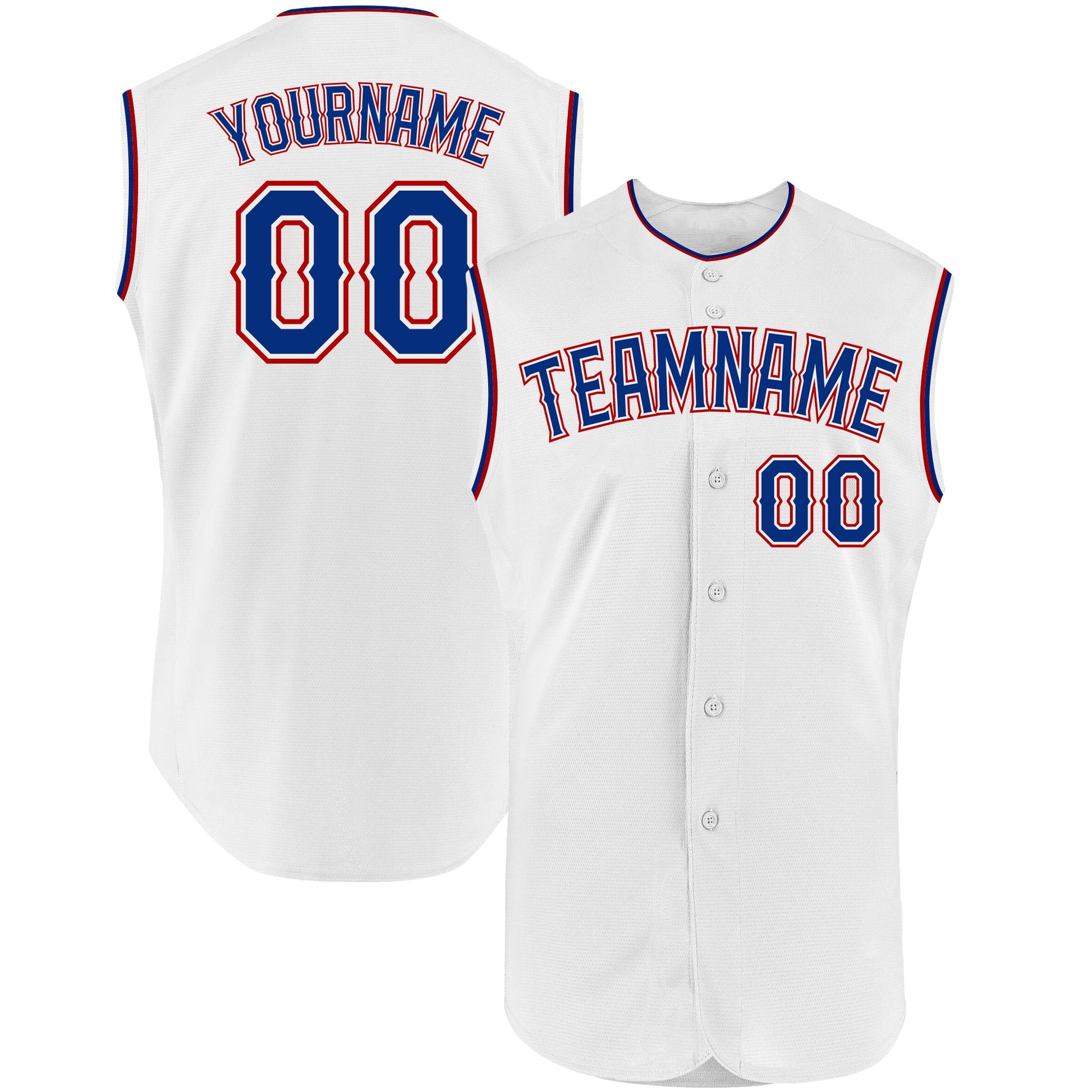 Custom White Royal-Red Authentic Sleeveless Baseball Jersey - Main View