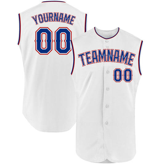 Custom White Royal-Red Authentic Sleeveless Baseball Jersey - Main View