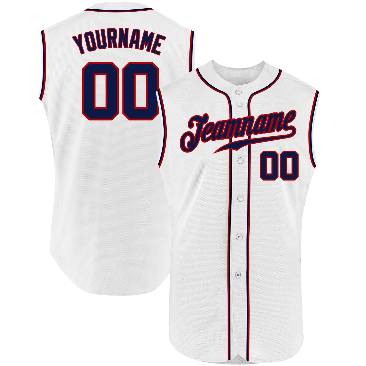 Custom White Navy-Red Authentic Sleeveless Baseball Jersey - Main View