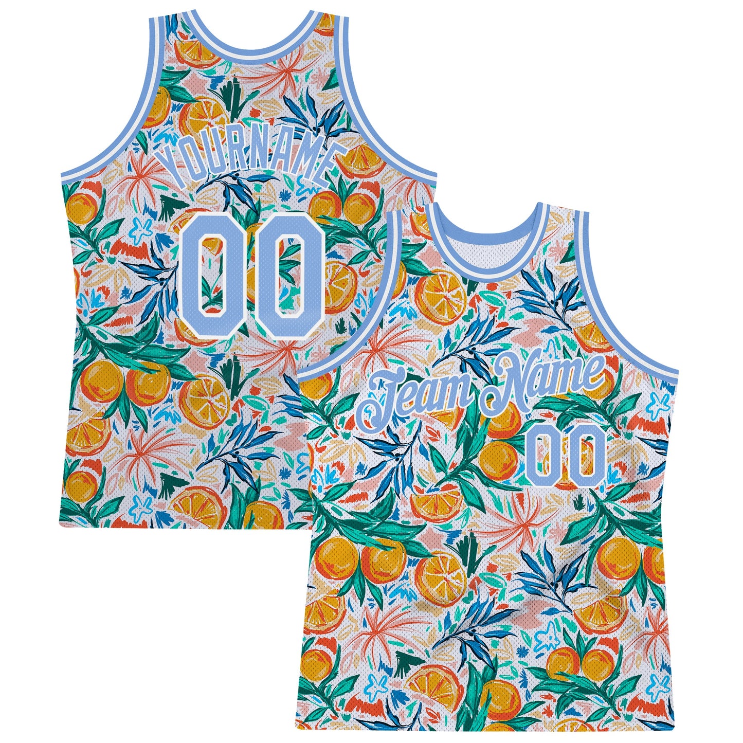 Custom White Light Blue-White 3D Pattern Design Oranges Authentic Basketball Jersey - Main View