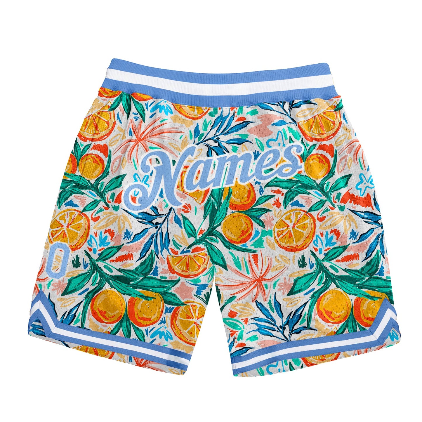 Custom White Light Blue-White 3D Pattern Design Oranges Authentic Basketball Shorts - Main View