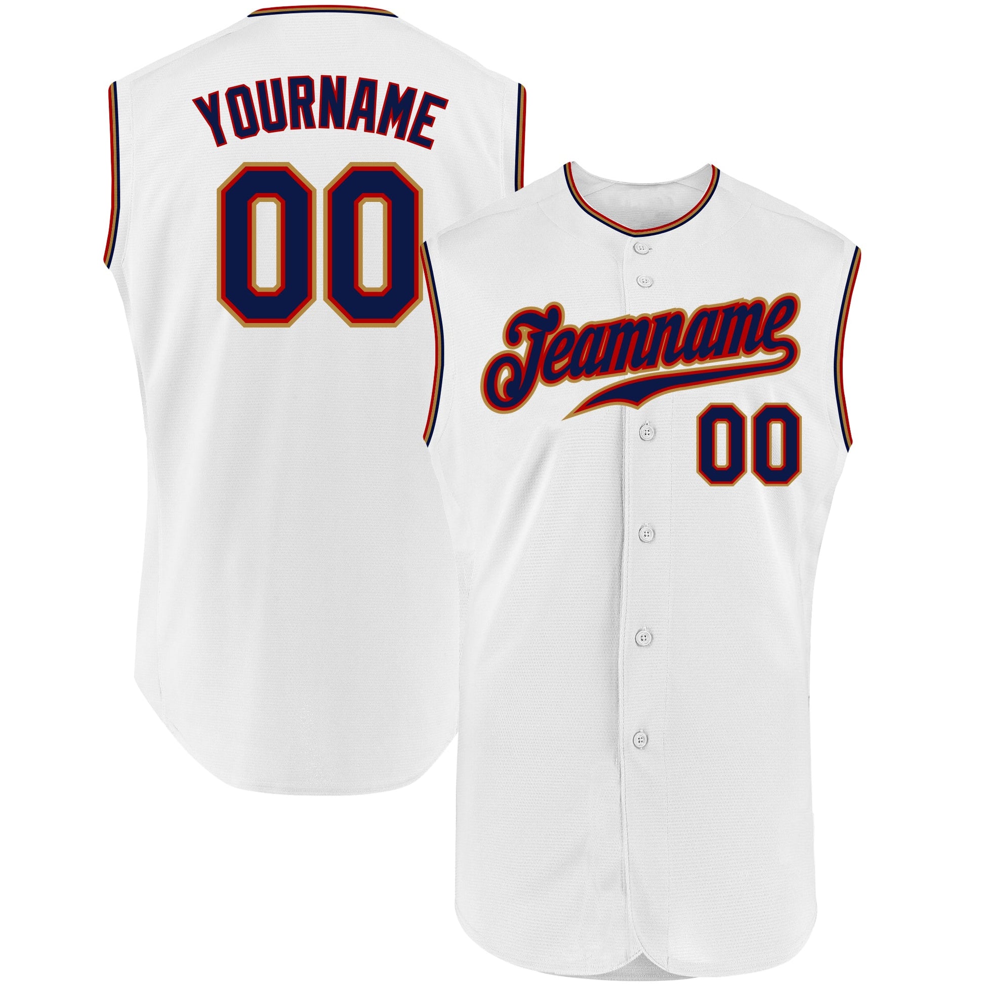 Custom White Navy-Old Gold Authentic Sleeveless Baseball Jersey - Main View