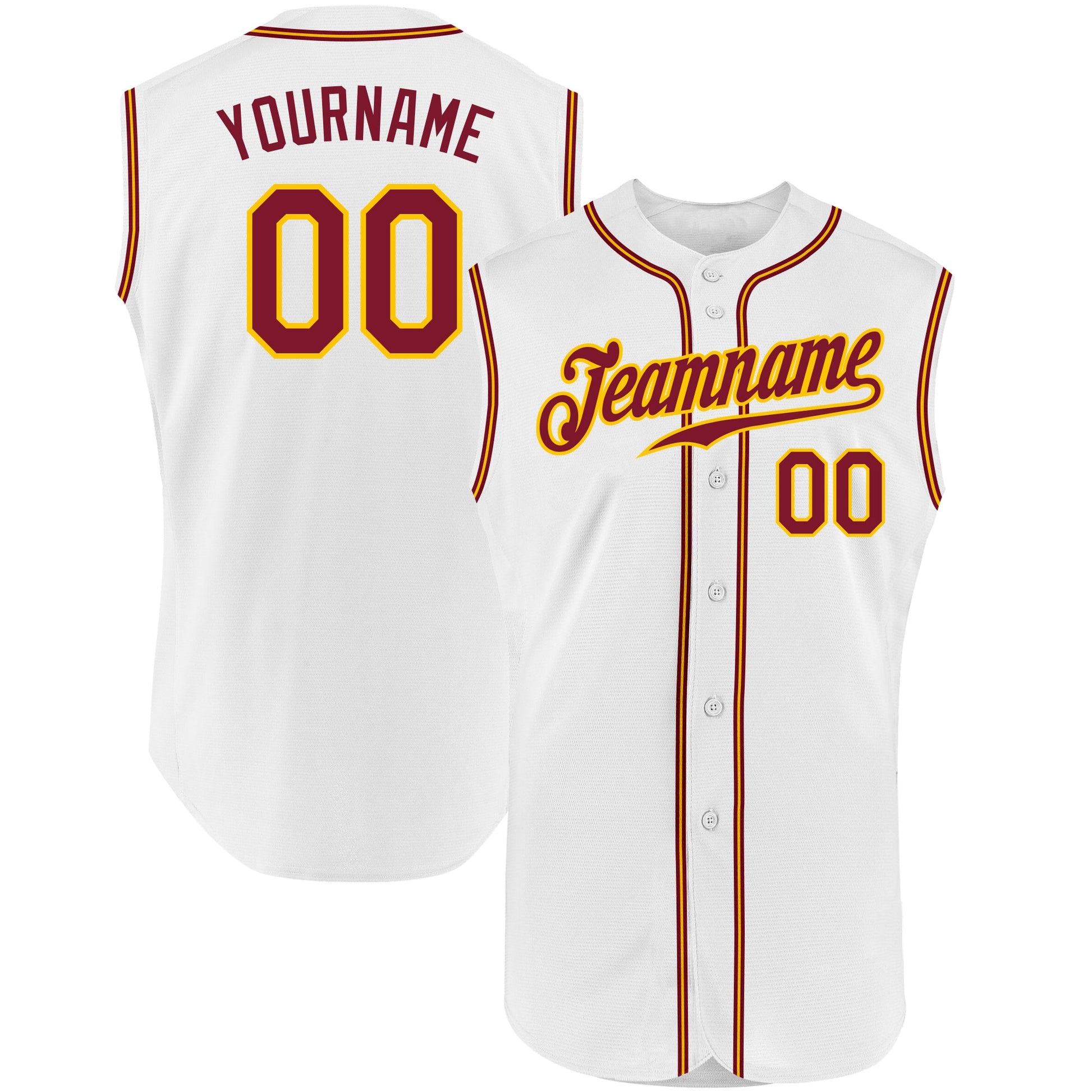 Custom White Crimson-Gold Authentic Sleeveless Baseball Jersey - Main View