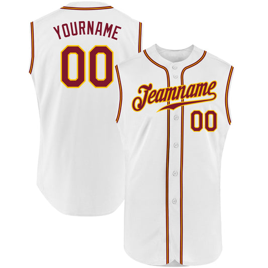 Custom White Crimson-Gold Authentic Sleeveless Baseball Jersey - Main View