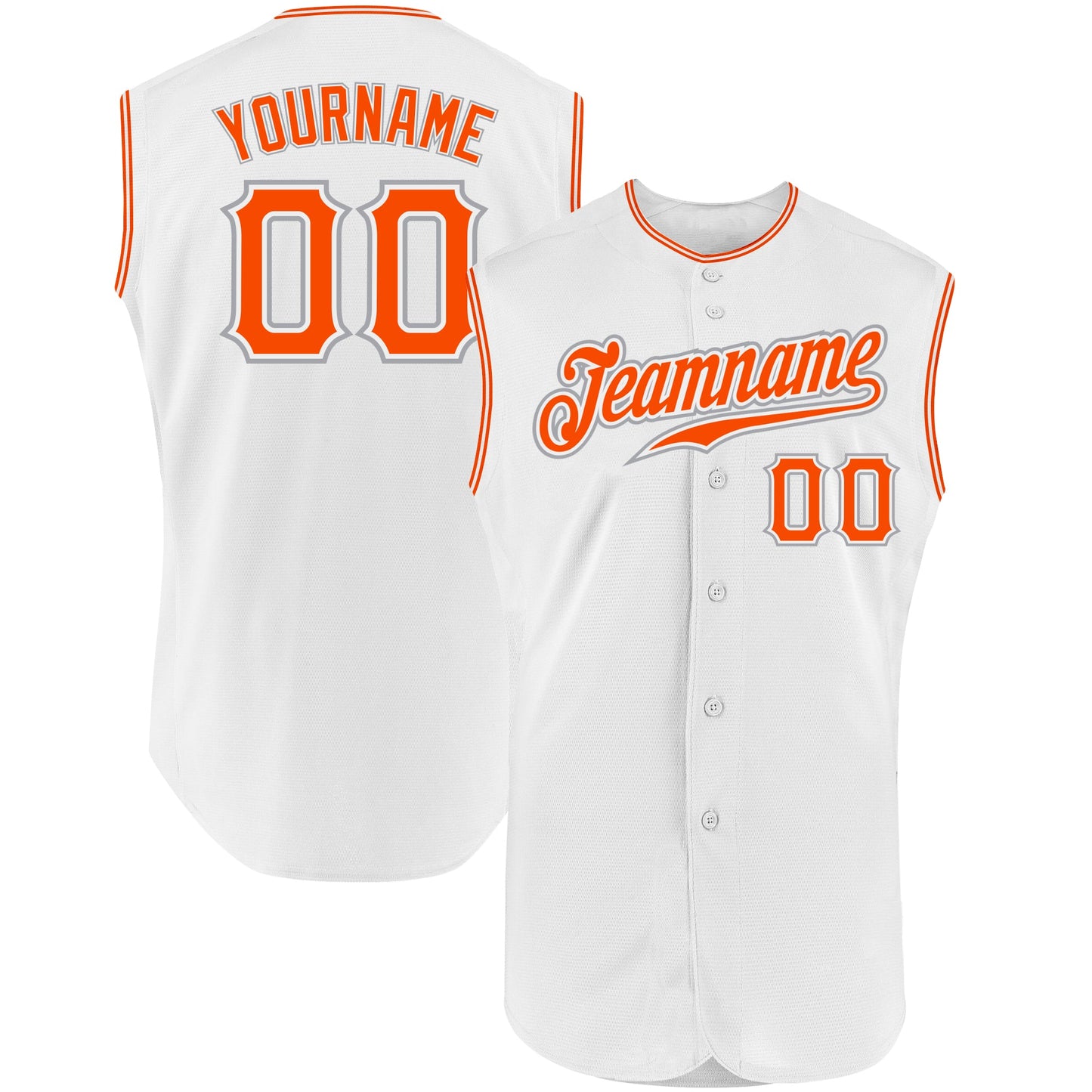 Custom White Orange-Gray Authentic Sleeveless Baseball Jersey - Main View